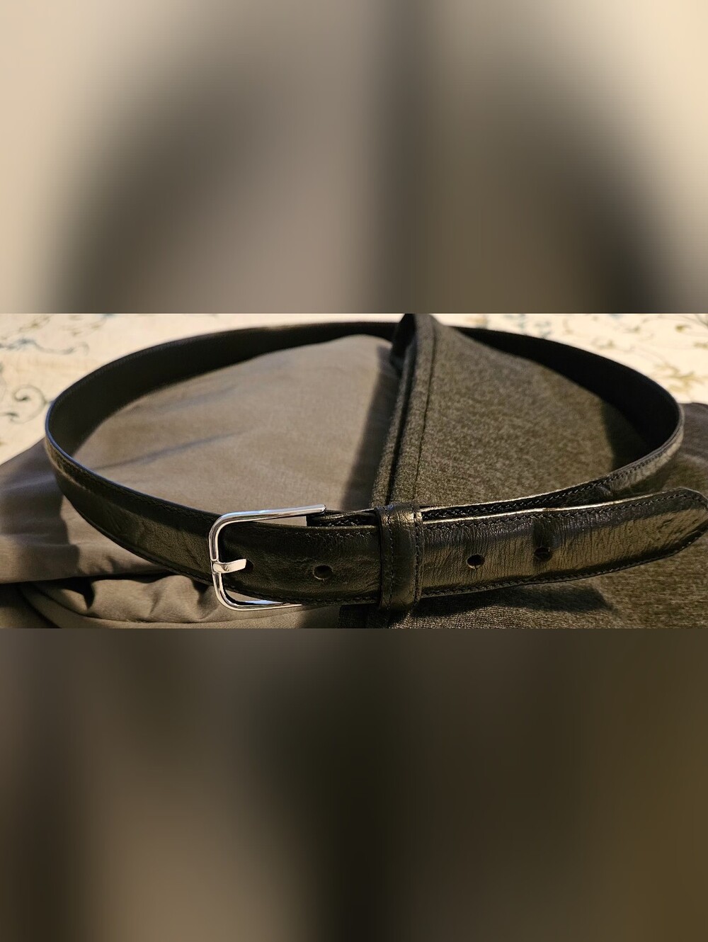 Vintage Studio CAS Black Crinkle Genuine Leather Silver Buckle Belt Size 40
